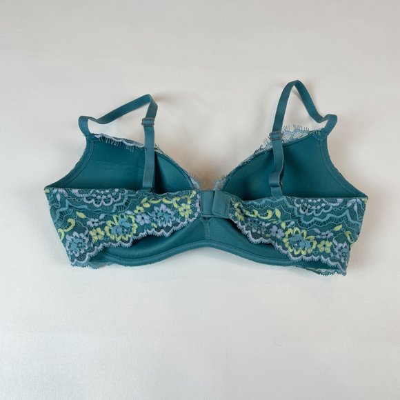 NWOT Victoria's Secret Bra 32C Dream Angels Padded No-Wire Blue Floral Lace - Picture 3 of 7